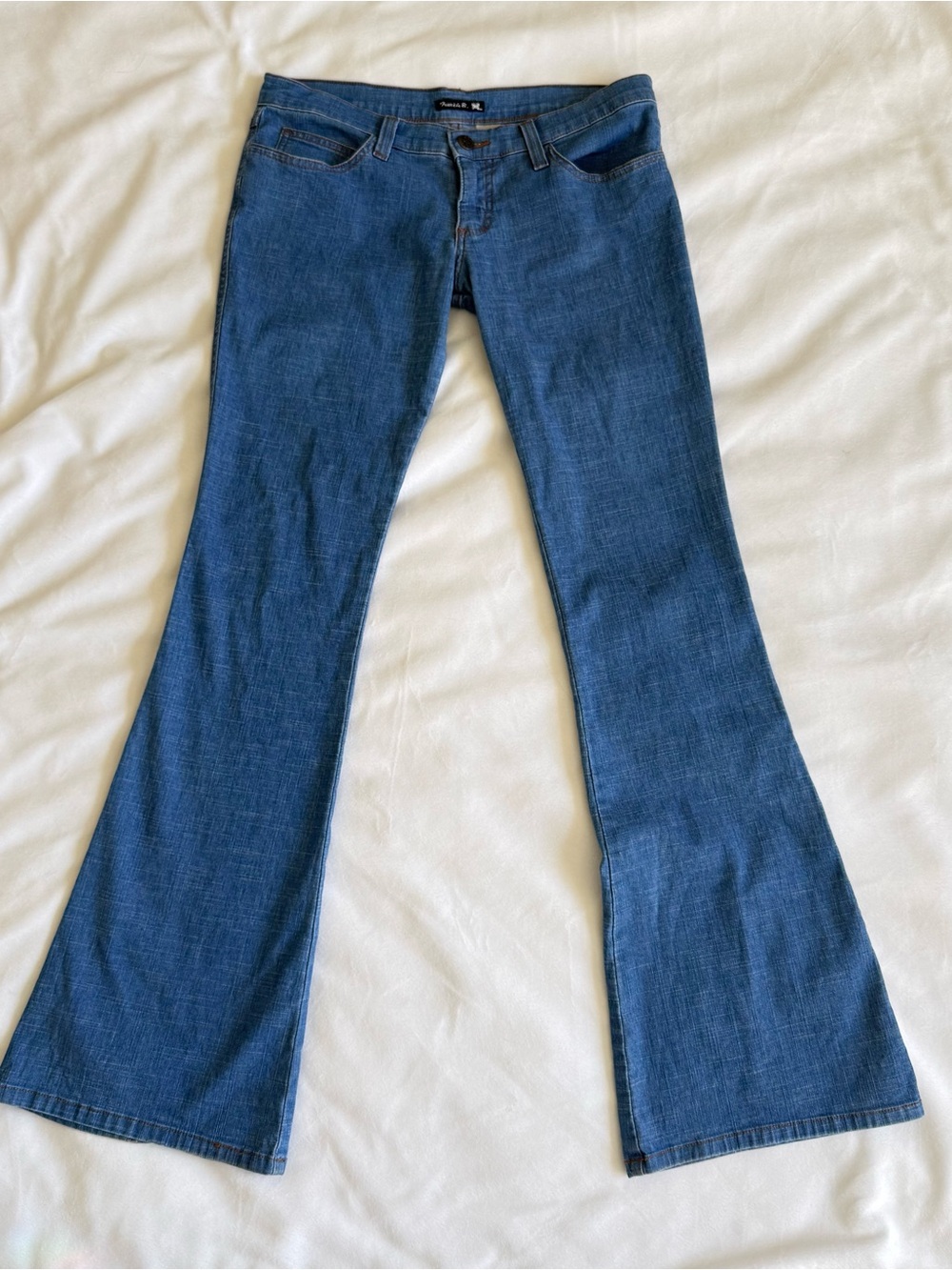 Vintage Frankie B- Y2K ultra Low Rise Sky
Blue Flare Jeans